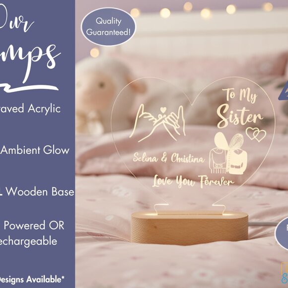 Personalized Sisters Night Light | Custom LED Gift for Sister or Best Friend - Picture 3 of 8